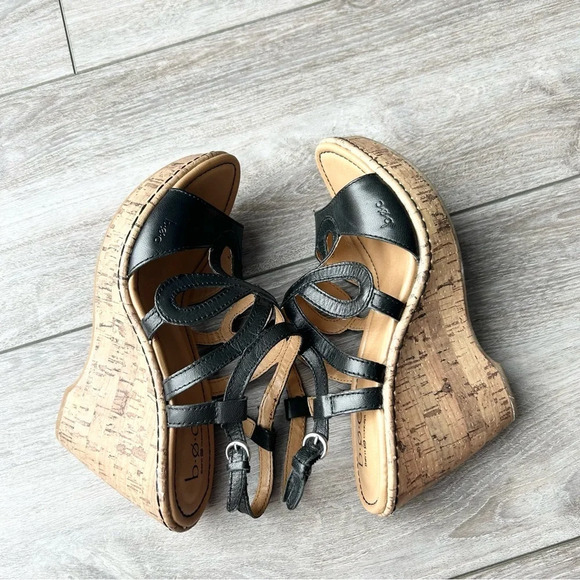 BOC Born Concept Black Leather Wedge Heels Sandals - Picture 7 of 16